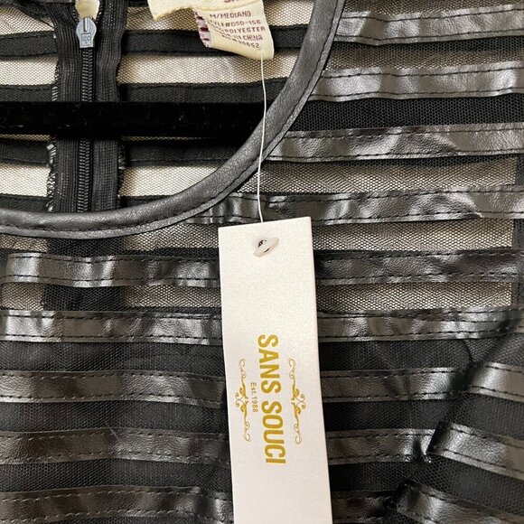 Sans Souci Sleeveless Fit Flare Faux Leather & Mesh Dress Cocktail‎ Small NWT - Picture 2 of 11